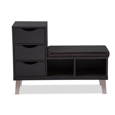 Baxton Studio Arielle Brown Wood 3-drawer Shoe Storage Bench with Two Open Shelves 120-6461